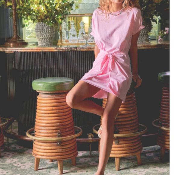 XÍRENA Emme Tie Front Cotton T-Shirt Dress in Primrose Pink Girly Casual Medium - Picture 1 of 8